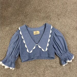 Fashion Brand Company Blue Top with White Stripes